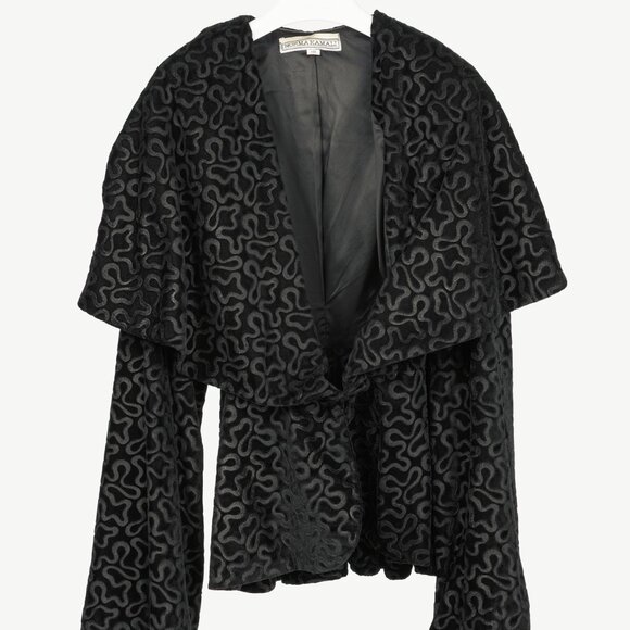 Norma Kamali Vintage 80's Black Velvet Squiggle Hooded Jacket - Picture 1 of 8